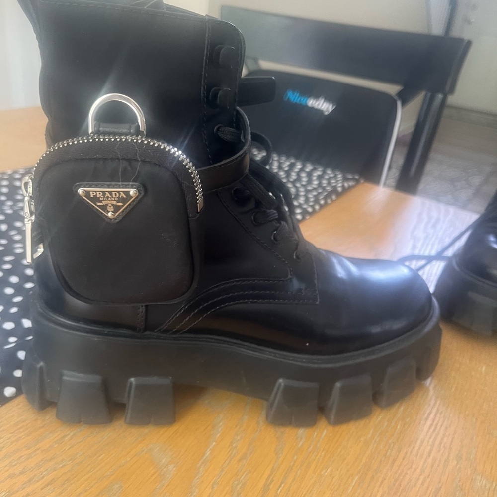 Prada Black Chunky Sole Boots with Pouch